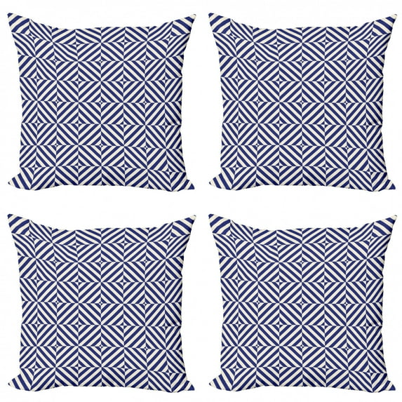 Ambesonne Geometric Throw Pillow Cover 4 Pack, Symmetrical Pattern, 24", Pale Blue Dark Blue