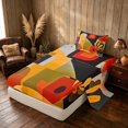 thumbnail image 2 of Manfei Abstract Mid-Century Twin Sheets, Minimalist Leaf Bedding, Orange Red, Black Reversible 3-Piece1 Flat Sheet + 1 Fitted Sheet + 1 Pillowcase, 2 of 6