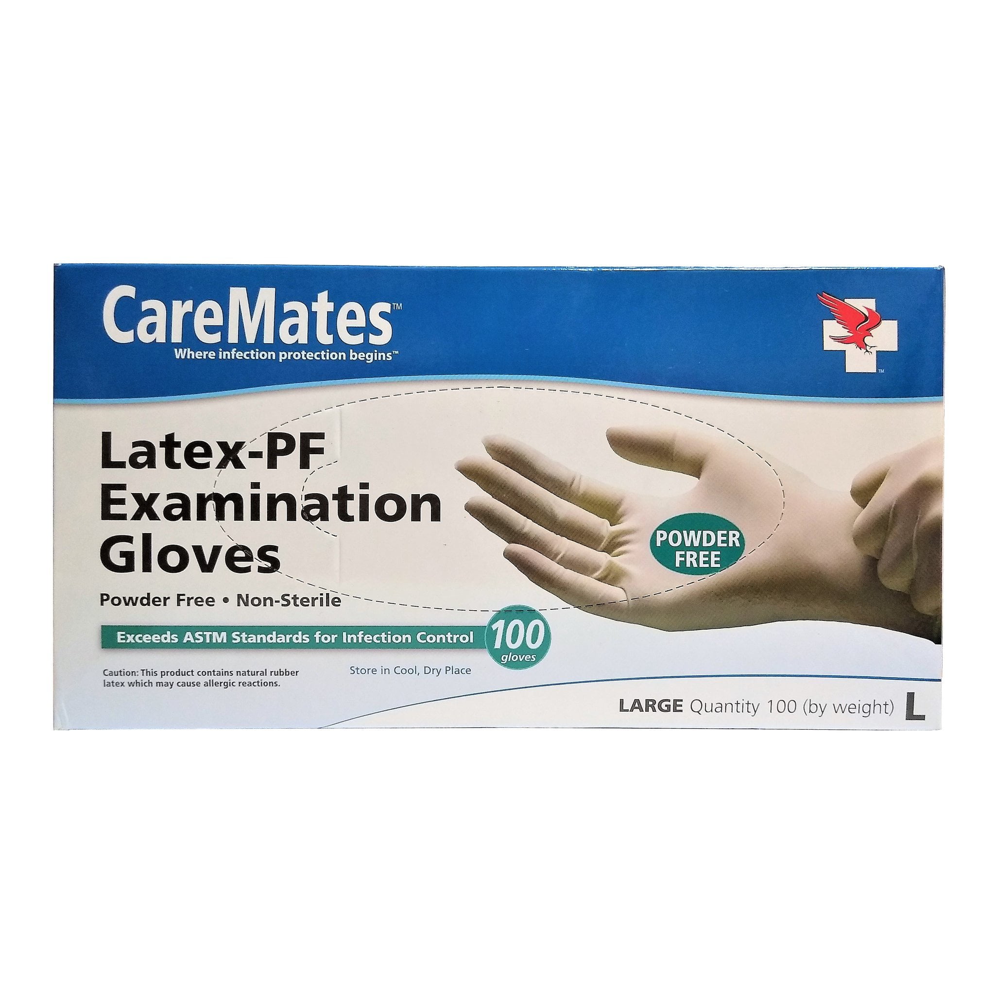 CareMates Latex-PF Examination Gloves, Large, 100 Count