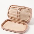 thumbnail image 2 of Bolsa de maquillaje pequeña rosa Bolsa de cosméticos de cuero a rayas de PU, bolsa de maquillaje de viaje portátil, bolsa de cosméticos impermeable con asa, maquillaje lindo, 2 of 5
