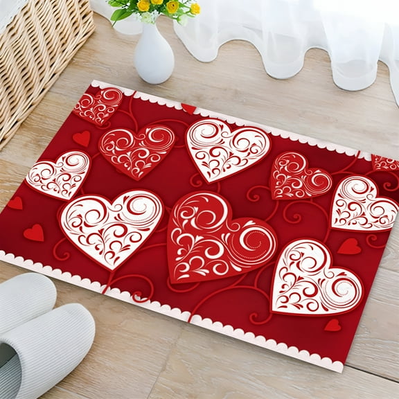LAMIRO Rug,Heart Decoration Valentine's Day Floor Mat Kitchen Entrance Door Mat Bedroom Absorbent Carpet Doormat,Home Decor