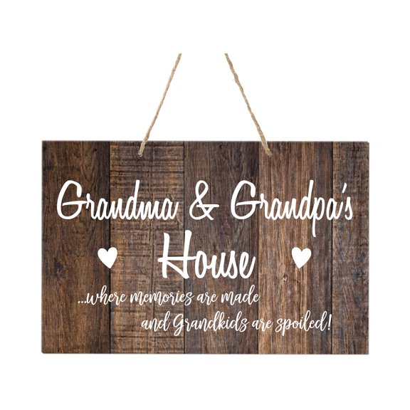 LifeSong Milestones Inspirational Wooden Wall Hanging Rope Sign 8x12 - Grandma House (Lightwood)