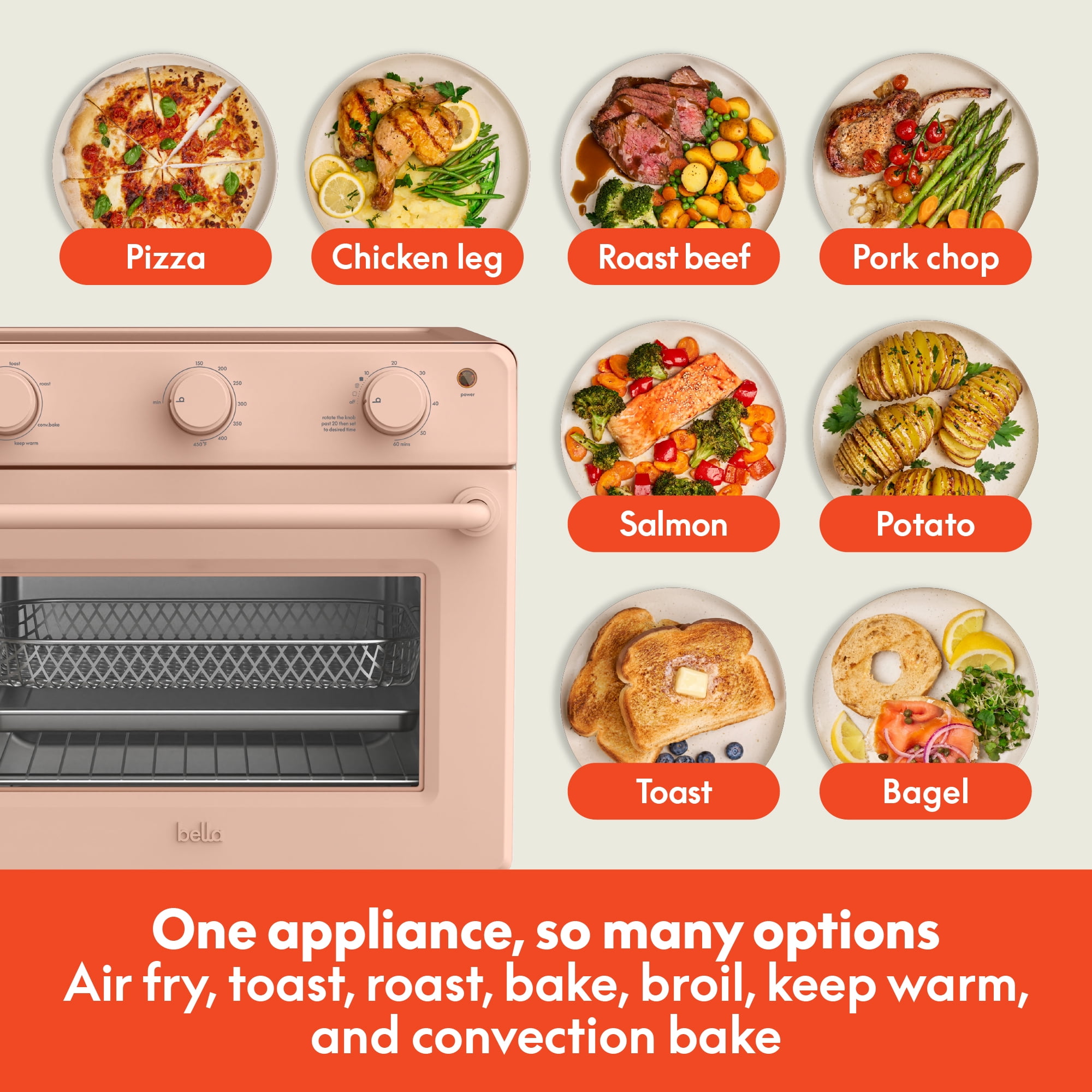 bella 6-Slice Air Fry Toaster Oven with 7 Preset Cooking Options and EverGood™ Nonstick Coated Trays, Blossom