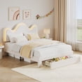 thumbnail image 2 of Yiwa Kids Upholstered Bed Frame, Features LED Lighting, Chic Wavy Headboard, Storage Drawer, and Lamb Fleece Fabric, Solid Wood Slats, No Box Spring Required, 2 of 9