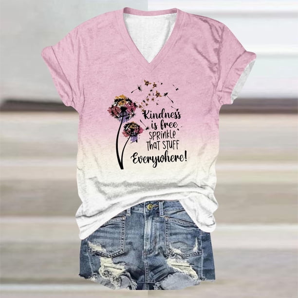 Fiudx Camisas de Mujer Top de Manga Corta con Cuello En V y Estampado Degradado para El Día de La Madre para Mujer
