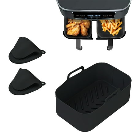 

Silicone Air Fryer Pot with Handles - Reusable Dual Basket Accessories Heat Resistant Easy to Clean Air Fryer Accessories