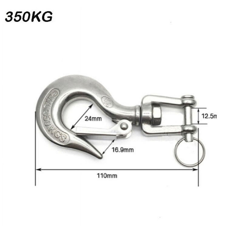 304 Stainless Steel Swivel Lifting Hook Steel Eye Hook with Latch Rigging Accessory, Size: 13.5, 650Kg