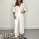 thumbnail image 1 of ICHUANYI Clearance Women's Solid V-Neck Long Sleeve Split Top And Pants Set(White, L) ICHUANYI WER2023080802253, 1 of 6