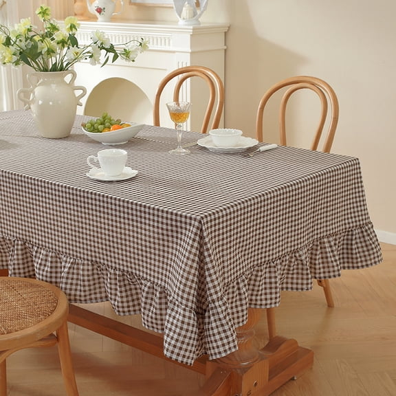 Chenweizhi Coffee checkered pattern with Hand‑Knotted Tassel Edge, Soft Polyester Fabric Table Cover, Decorative Table Cloth for Dining Table, Kitchen, Indoor Home Decoration, 1 Piece 27.56*27.56