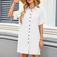 thumbnail image 4 of LOVZFMLL Dresses for Women Short Sleeve V Neck Button Down Summer Midi T-shirt Dresses with Pockets Casual Beach Vacation Clothes White XL, 4 of 9