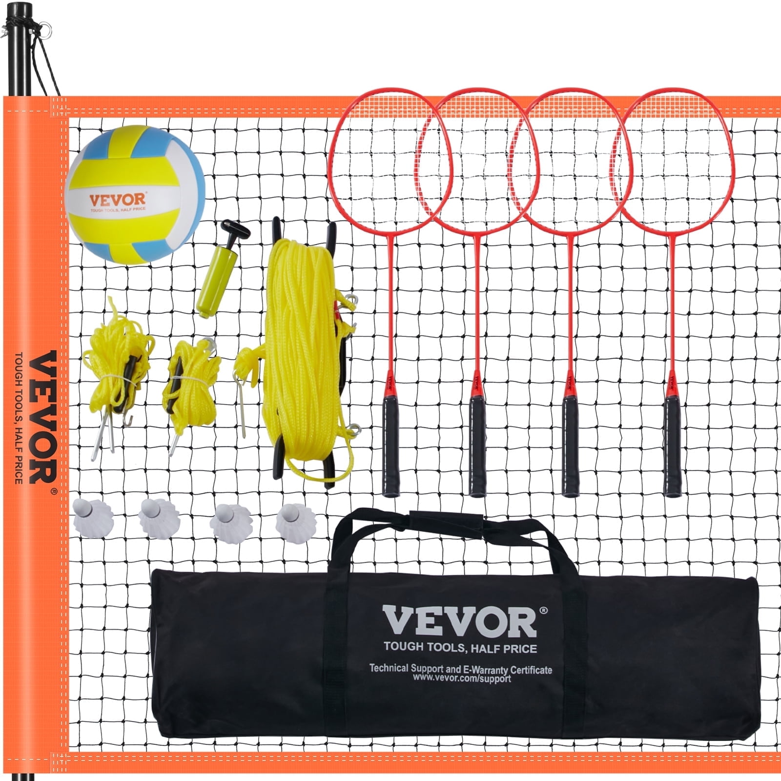Patiassy Professional Volleyball Net Set – Portable With Steel Poles, Ball & Pump – 32x3 Ft, Yellow, Outdoor Complete Set