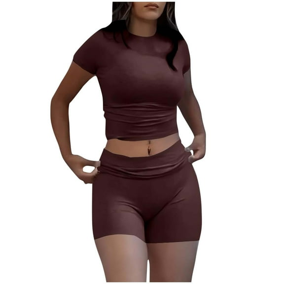yillto Women's 2 Piece Outfits Summer Sweatsuits Biker Short Short Sleeve Crop Shirts Lounge Sets