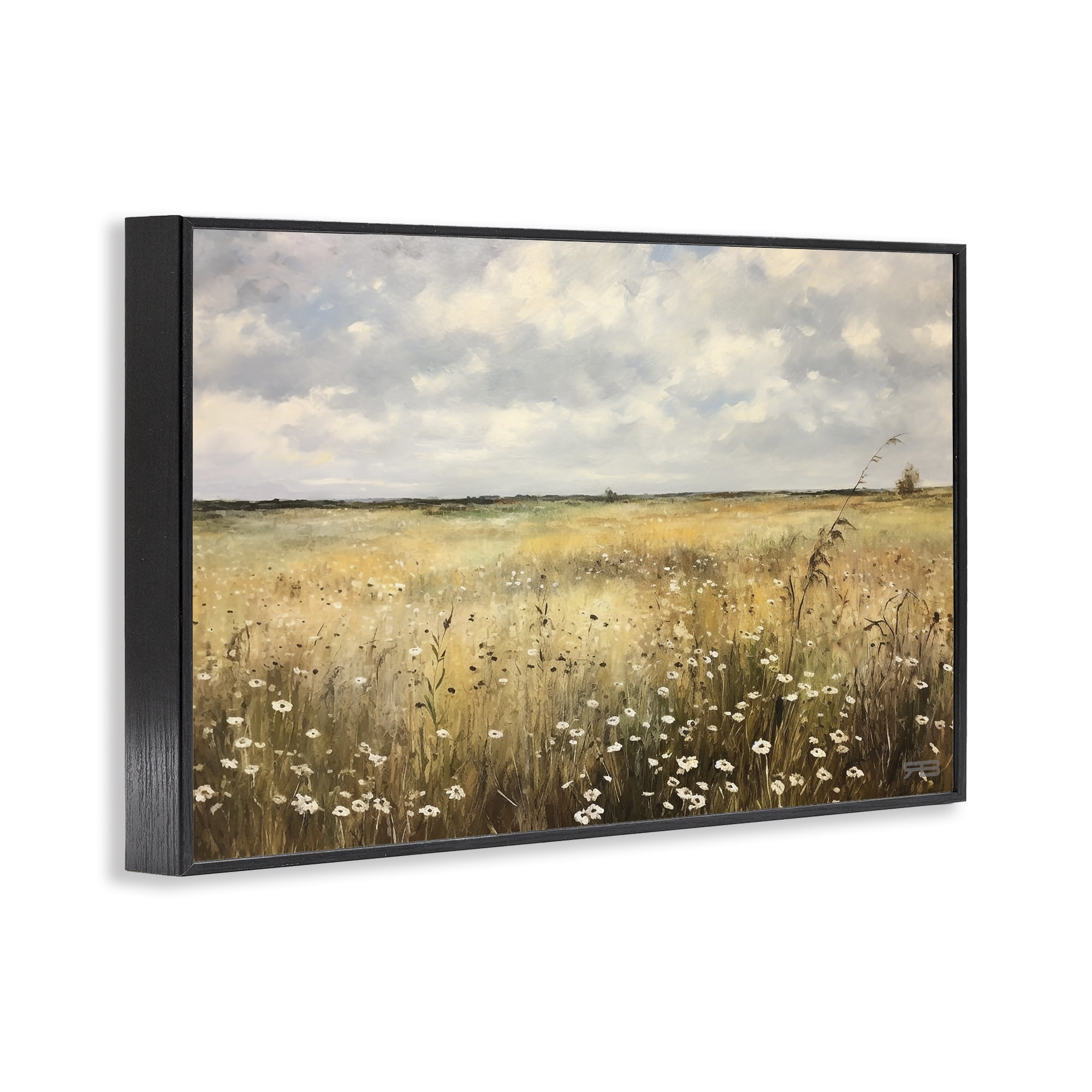 Stupell Industries Traditional County Field Landscape Painting Black Framed Art Print Wall Art, 18 x 12