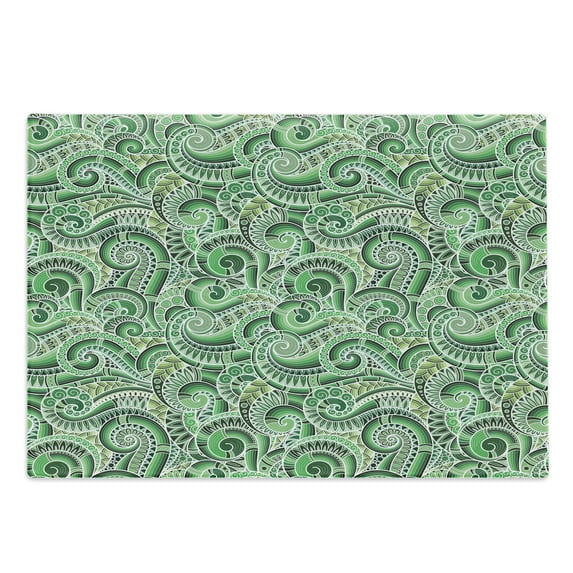 East Cutting Board, Classic Design Swirl Doodle Floral Illustration Curvy Outline Style Retro, Decorative Tempered Glass Cutting and Serving Board, Large Size, Black Green, by Ambesonne