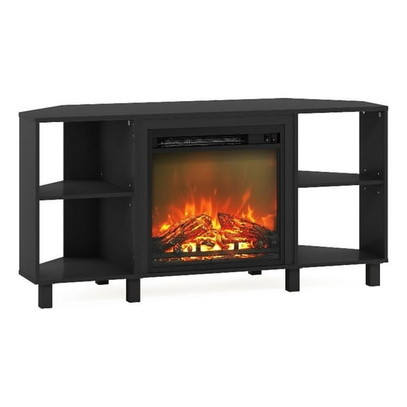 Pemberly Row Corner Fireplace TV Stand with 4 Open Compartments for Americano