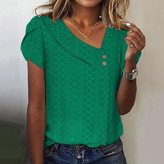 BRGZLK Women's Pullover V Neck T-Shirt Summer Loose Casual Solid Color V Neck Short Sleeve T Shirt Loose Fit Fashion Asymmetrical Clothes Green XXL