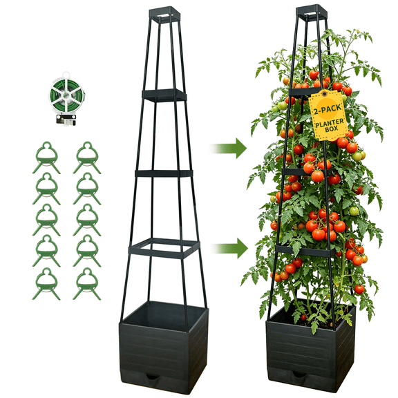 2 Packs Raised Garden Bed Tomato Planter with Trellis, 57" Tomato Cages for Climbing Vegetables Plant, Self Watering Planters Box for Garden Pots for Patio Greenhouse Indoor Outdoor