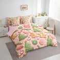 thumbnail image 4 of Manfei Kawaii Gingerbread Man 7 Pieces Bedding Comforter Set, Pink Green Xmas Tree Full Bedding Set, Cute Christmas Donut Reversible Fitted Sheet Flat Sheet, Lightweight Room Decor, 4 of 8