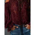 thumbnail image 4 of Women's Autumn Clothing, 1pc Cold Shoulder Printed Vintage Floral Chiffon Blouse, Semi-Sheer Long Sleeve Top Suitable For Summer And Autumn Wear,, 4 of 5