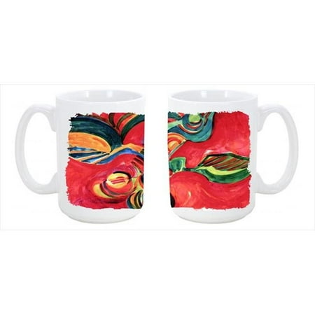 

Red Flowers and berries Dishwasher Safe Microwavable Ceramic Coffee Mug 15 oz.