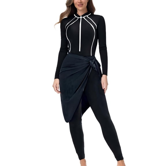 Abomasnow Women's Swimming Suit Zip Up Rash Guard Long Sleeve Swimsuit Casual Beach Vocation Surfing Bathing Suit