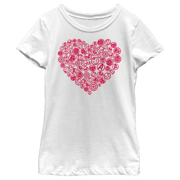 Girl's Marvel Universe Logo Heart Icons Graphic Tee White X Small