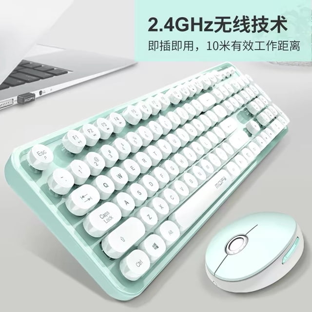 Combo de teclado y mouse inalámbricos, teclado inalámbrico colorido, lindos mouse inalámbricos Blanco verde