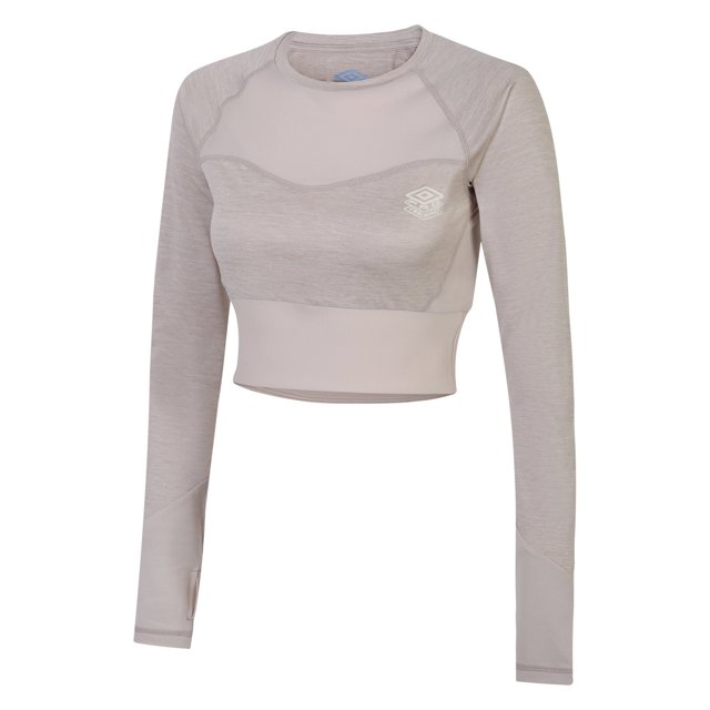Umbro - Top Crop Pro Training de Manga Larga para Mujer (Gris Plateado Jaspeada)