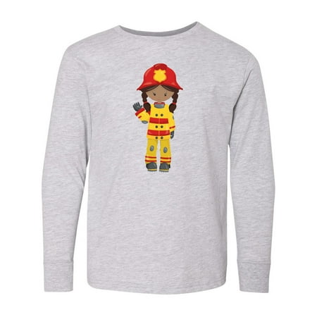 Inktastic African American Girl  Girl Fireman  Firefighter Long Sleeve Youth T-Shirt