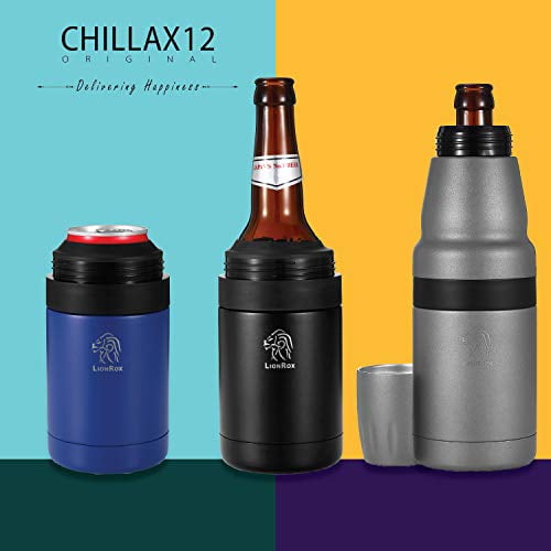 LionRox Chillax12 Beer Bottle and Can Insulator Cooler Is Fully Stainless Steel Double Walled Vacuum Insulated Keeping Your Beer Chilled For Up To 6 Hours 