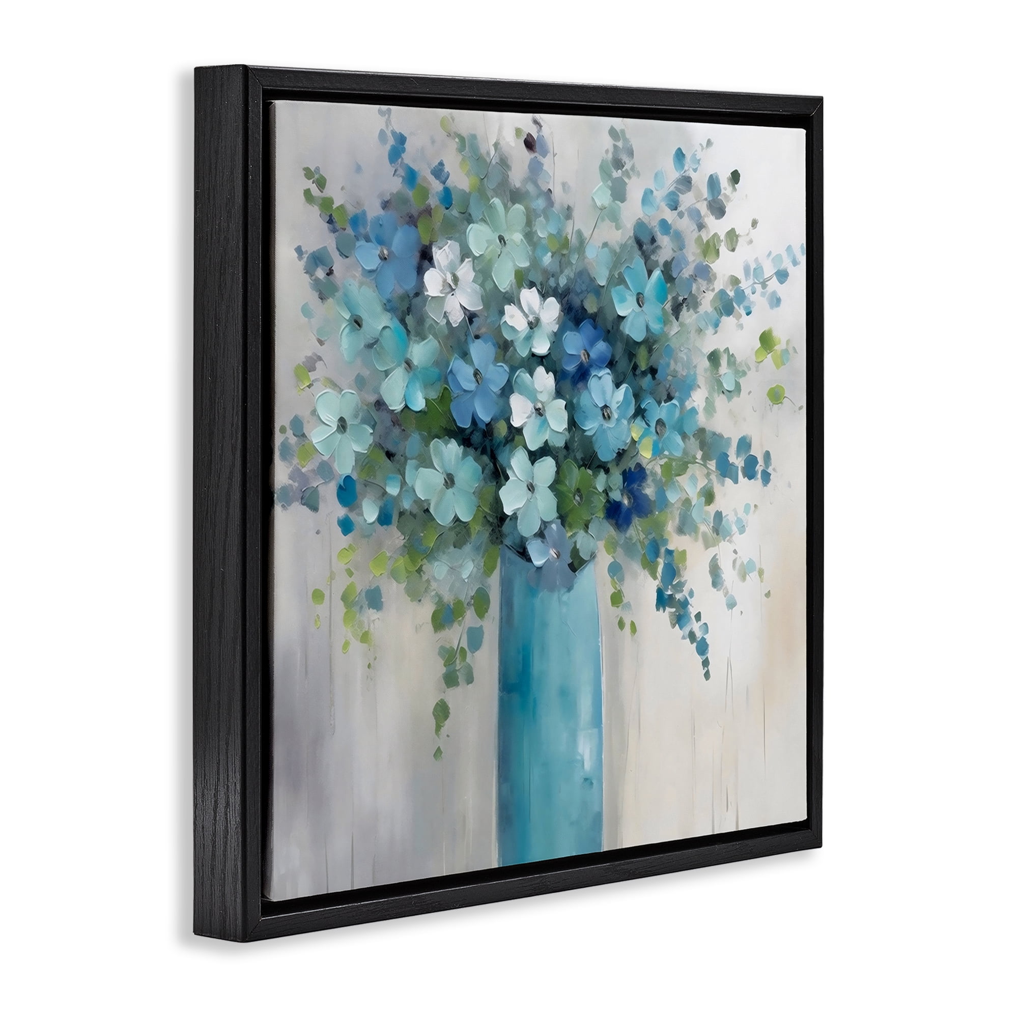 Stupell Industries Indigo Bouquet in Blue Vase Black Framed Floater Canvas Wall Art, design by Creative Studio
