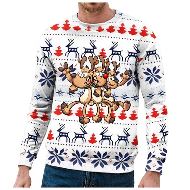 Chandail à Capuche Sans Capuche pour Hommes Hiver Chaud Col Rond Chandail Imprimé Flocon de Neige Père Noël Décontracté Confortable Doux
