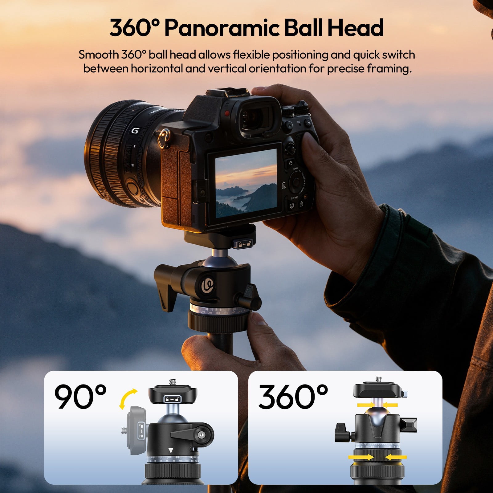 Ulanzi MT93 Camera Tripod with Auto Open Legs, 62" Adjustable Tripod with 360° Ball Head & Quick Release for DSLR, Mirrorless, Video & Lighting