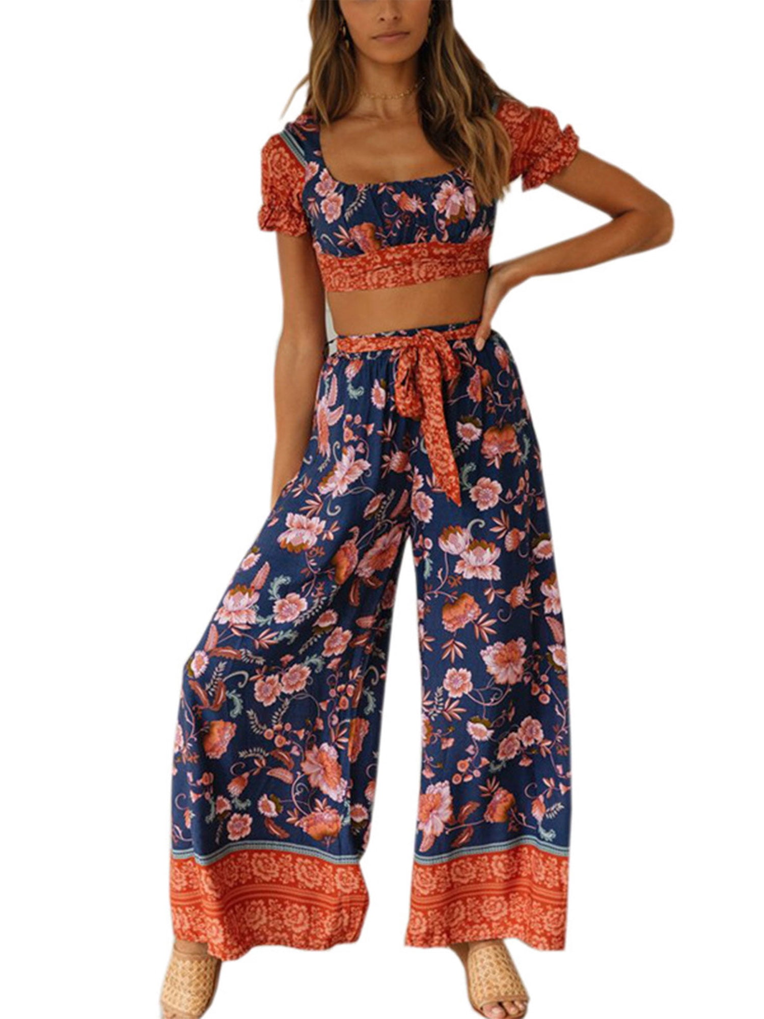 Boho Outfits Set Butterfly Print Tops 