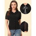 thumbnail image 2 of Blusa Allegra K Informal de manga corta con escote Plisado y Lazo para Mujer Negro S, 2 of 4