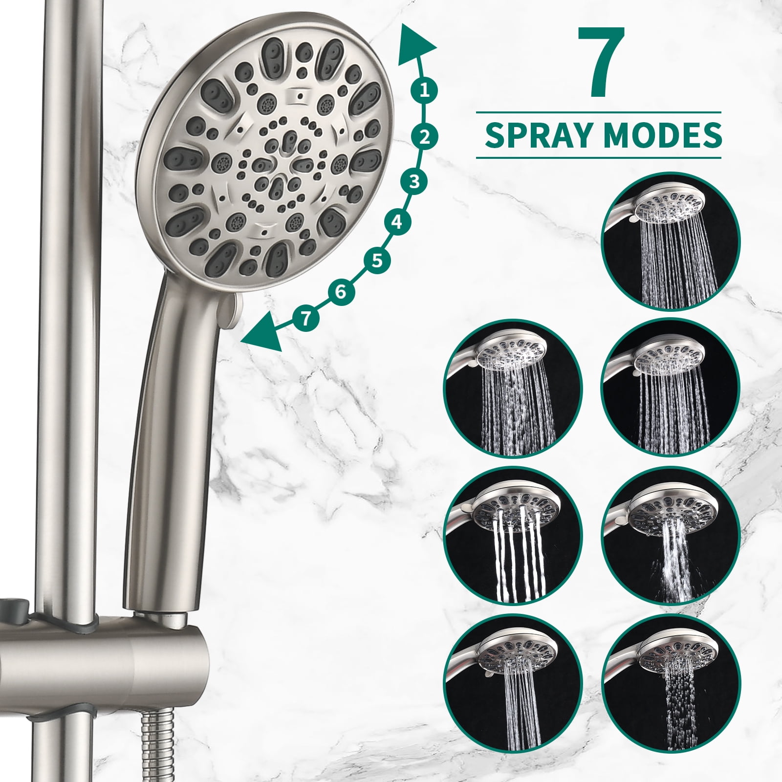 Freestanding Tub Faucet Replacement Drill-Free Stainless Steel Slide Bar Combo Rain Showerhead 7-Setting Hand, Dual Shower Head Spa System with Tup Spout (Rough-in Valve Included),Freestanding Tub Fa