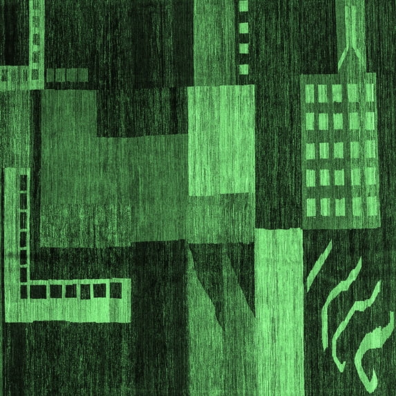 Ahgly Company Indoor Square Oriental Emerald Green Modern Area Rugs, 3' Square