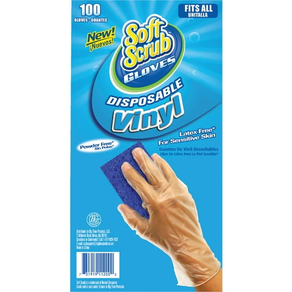 Soft Scrub Vinyl Disposable Glove - One Size Fits All - 100 Pack