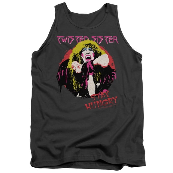 Twisted Sister Stay Hungry Adult Tank Top Charcoal