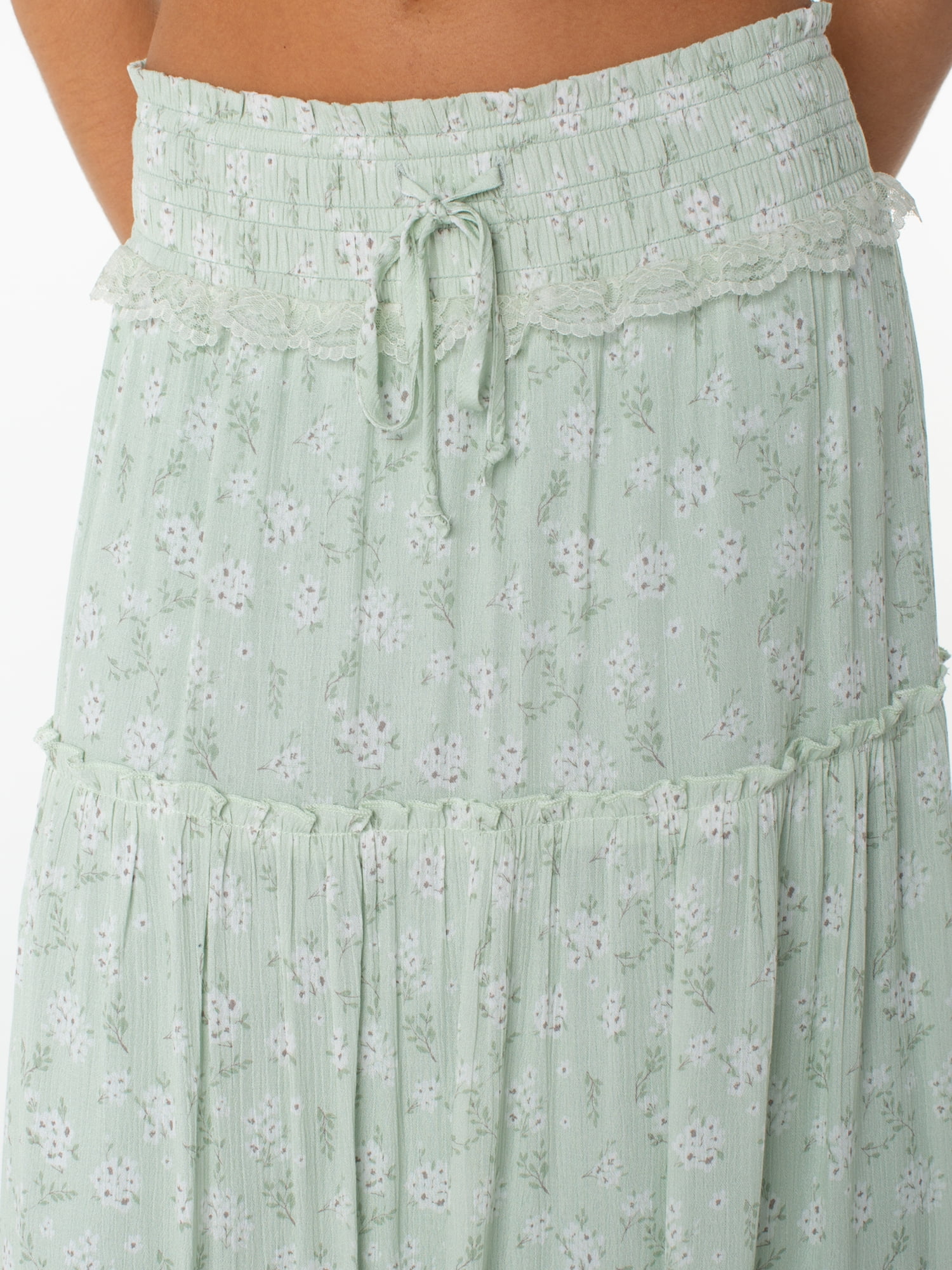Celebrity Pink Women's and Women's Plus Floral Print Tiered Maxi Skirt, Sizes XS-4X