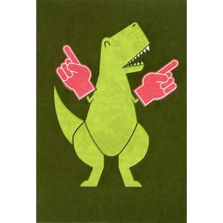 Recycled Paper Greetings T-Rex Dinosaur Wearing Foam Number 1 Hands Funny / Humorous Father's Day Card
