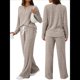 thumbnail image 2 of Conjuntos de Dos Piezas para Mujer, Suéter de Cuello Henley de Otoño, Chándal A Juego, Pijamas Cómodos con Bolsillos Camello XXL, 2 of 7