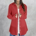 thumbnail image 3 of Oversized Button Down Shirts for Women, Yigetop Women Long Sleeve Solid Color Tops Long Loose Thin Plus Size Shirts Blouses Tops Button Up Shirt Women Watermelon Red 3XL, 3 of 6