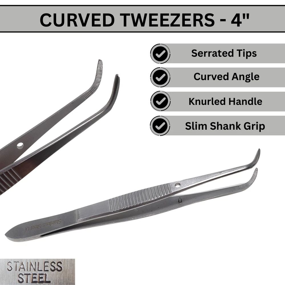 Lab Tweezers with Straight & Curved Tips Made of Stainless Steel Essential Lab Kit - 8 Pcs Lab Forceps