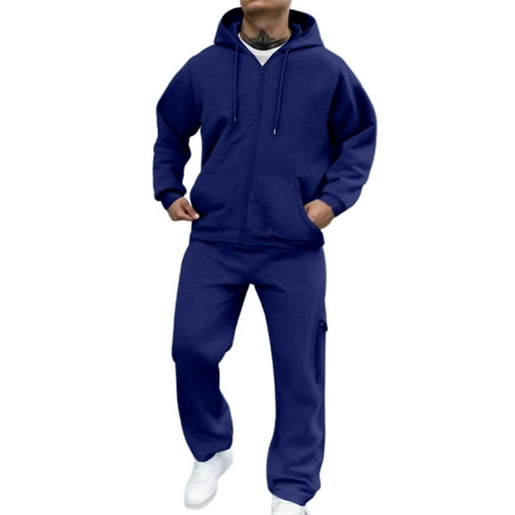 Men's Casual Solid Color 2-Piece Sweat Suit Set, Relaxed Fit Jogging Tracksuit for Spring Autumn Winter Outdoor Daily Wear