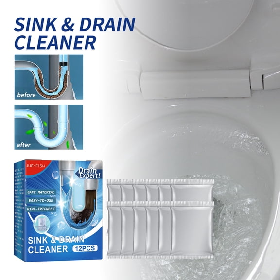 12 Pack Sink Drain Clog Remover Powder, 99% Efficient Hair Grease Degrader, Pre-Measured No Mess, Pipe Septic Safe, for Kitchen Sink Shower Tub Floor Drain RV Urinal Plumbing Maintenance