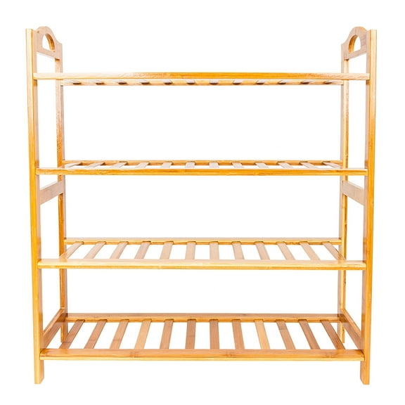 Cfowner Wood Color Shoe Rack with Concise 12-Batten 4 Tiers Bamboo Shoe Rack