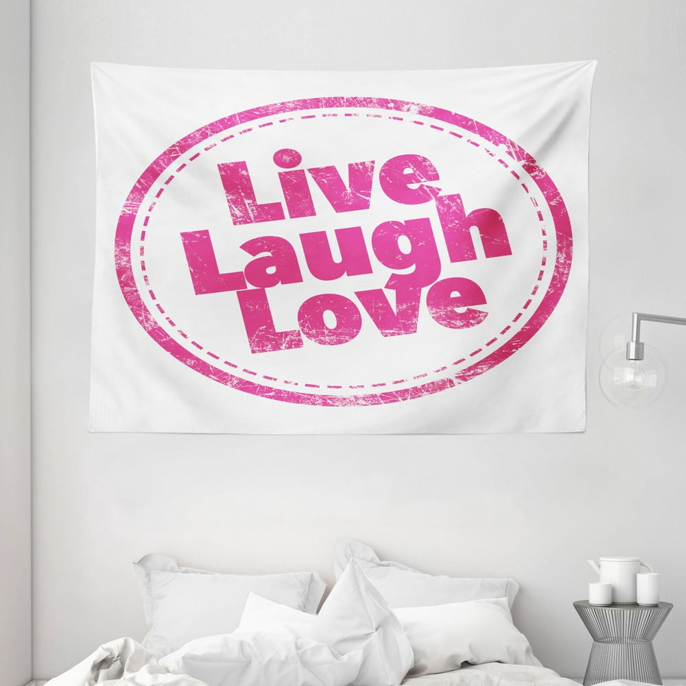Live Laugh Love Decor Tapestry, Motivational Lifestyle Stamp Cute ...
