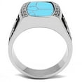 thumbnail image 3 of Mens Ring Round Rectanglar Turquoise 316L Stainless Steel Ring in Sea Blue with Masonic Symbol, 3 of 4