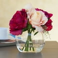 thumbnail image 2 of Enova Home Artificial Flowers Mixed Silk Roses and Hydrangea Fake Flowers Arrangement in Round Glass Vase with Faux Water for Home Office Wedding Decoration (Beige Red), 2 of 3